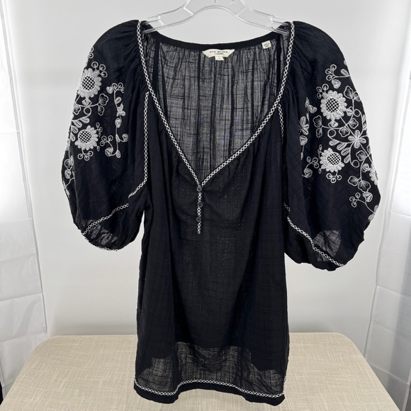 Max Studio Tops - Max Studio Bubble Sleeve Embroidered Blouse Black Top Size Large